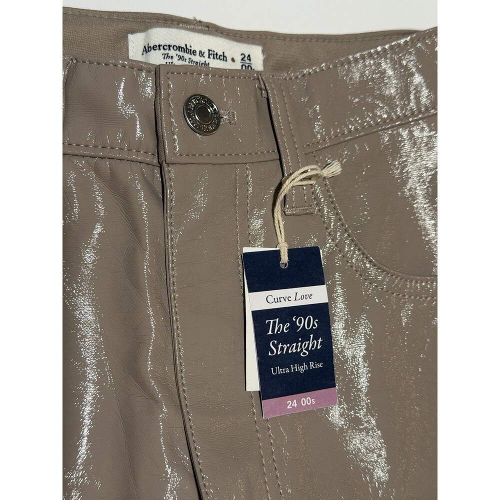 ABERCROMBIE FITCH Vegan Leather 90s Straight Ultra High Rise Pants Sz 24/00 NWT - Picture 2 of 5